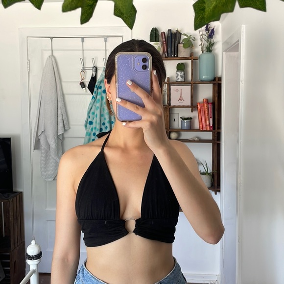 Black open back halter top - Picture 1 of 3